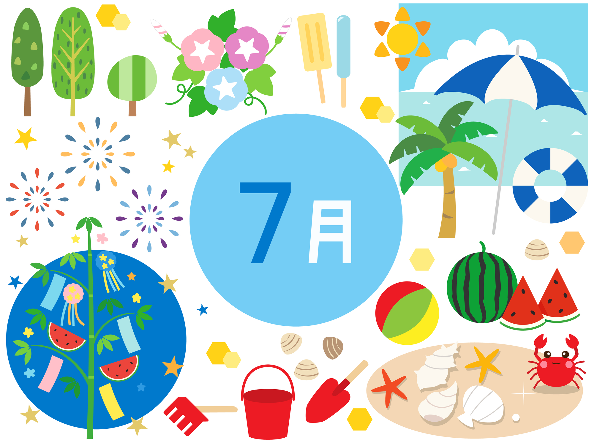 ７月の販促・販促カレンダー、集客アイデア・販促イベント25選｜梅雨明け、猛暑、夏休み、お中元、ボーナス、夏イベント、土用の丑の日、海の日なども商機と捉え、キャンペーンやイベントを実施し、集客を図りましょう